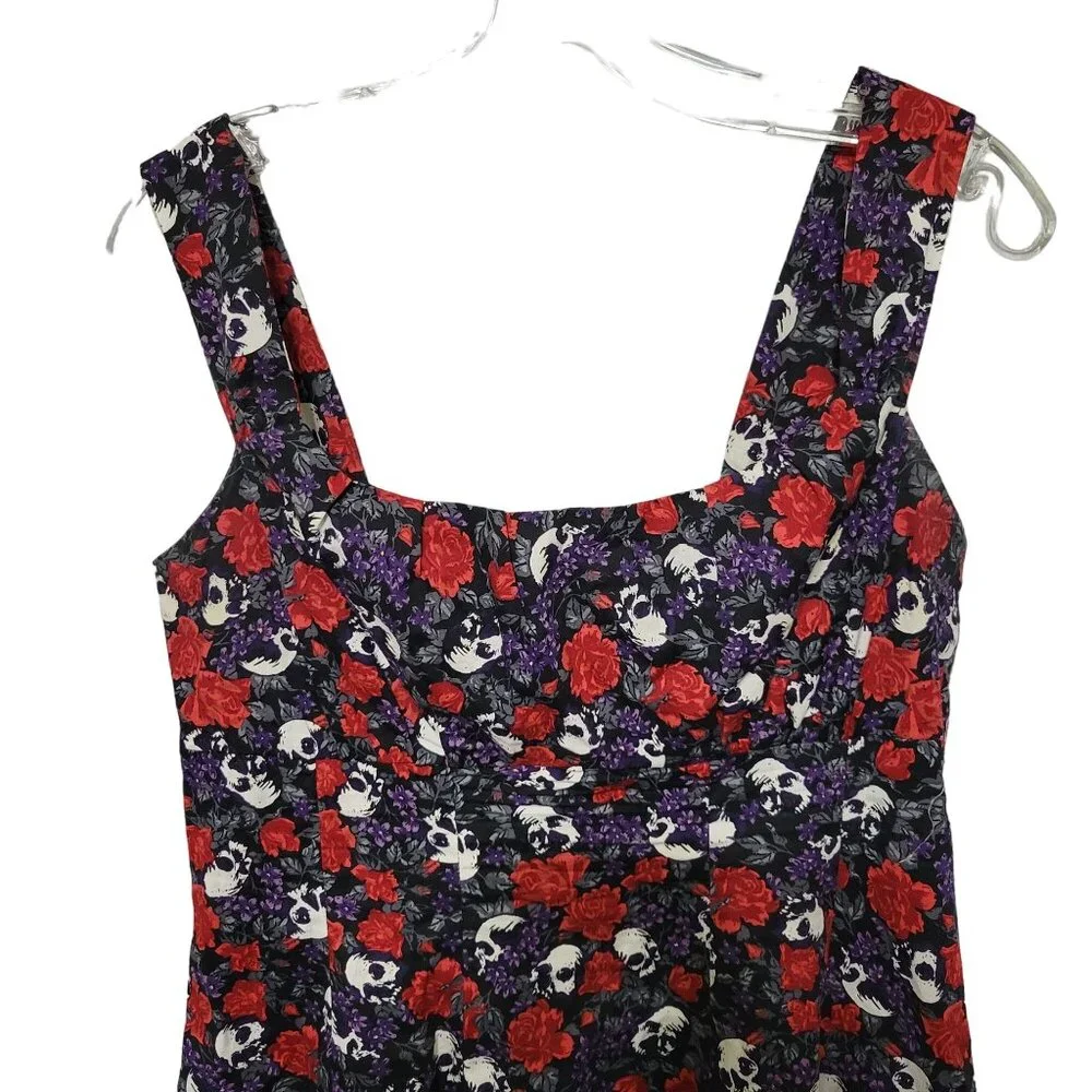 Hot Topic L 11 Dress Skull Floral Gothic Spooky Chic Floral Skater Flare Whimsy - Picture 4 of 11